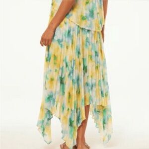 NWT MISA Los Angeles Citron Watercolor Pleated Skirt size L